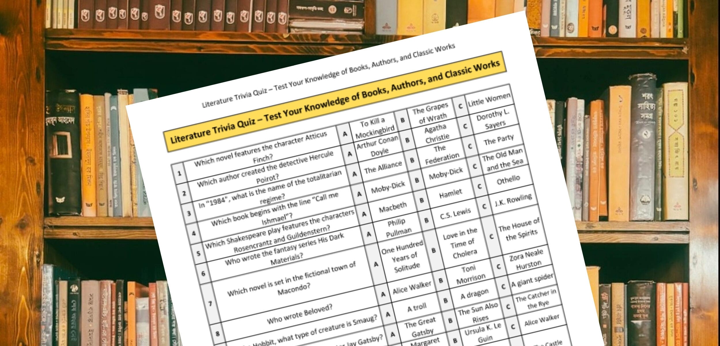 Written Trivia Literature Trivia Quiz - Virtualtest